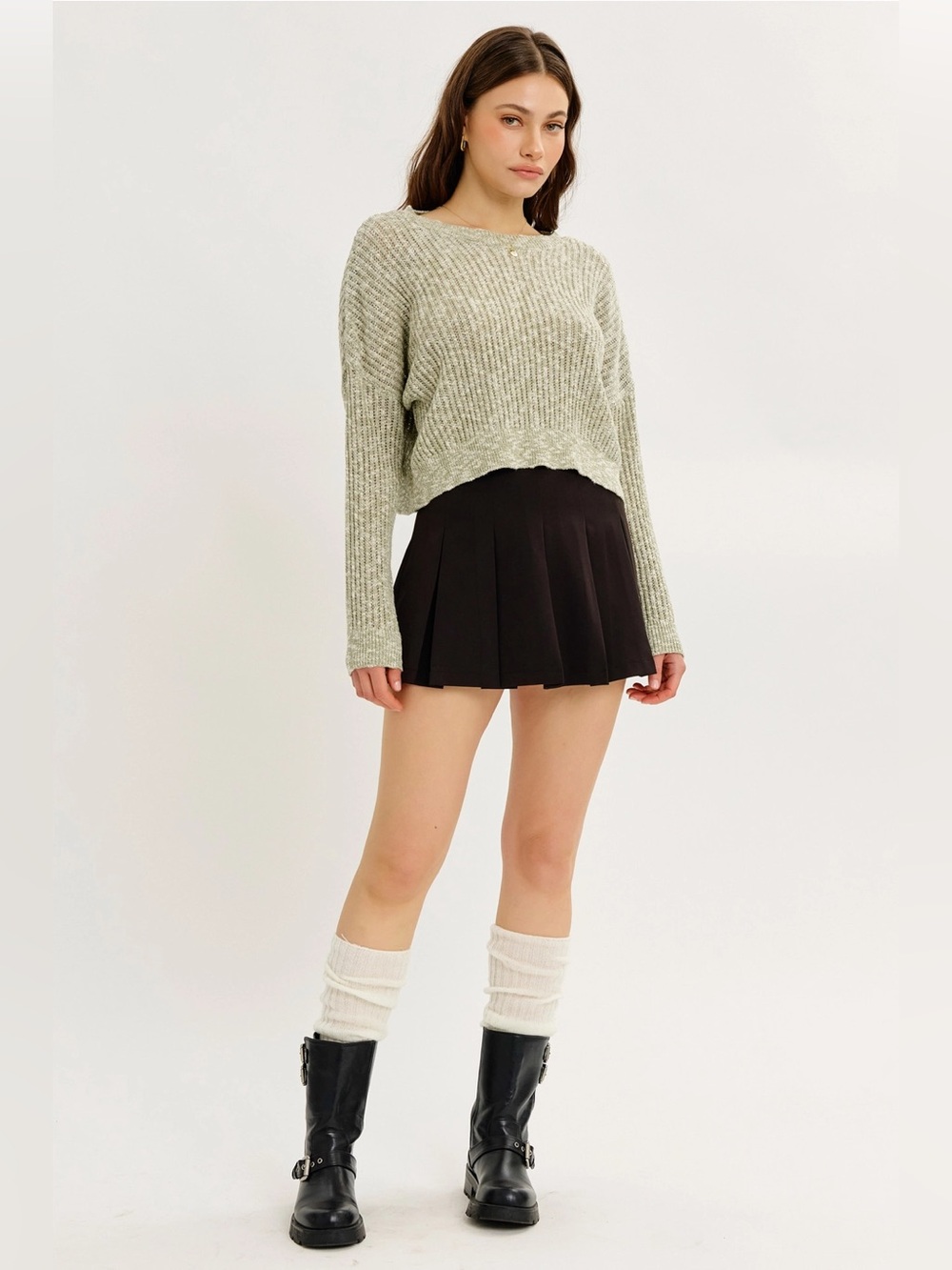 NWT Open-Knit Oversized Sweater Top with Dropped Shoulders - Olive